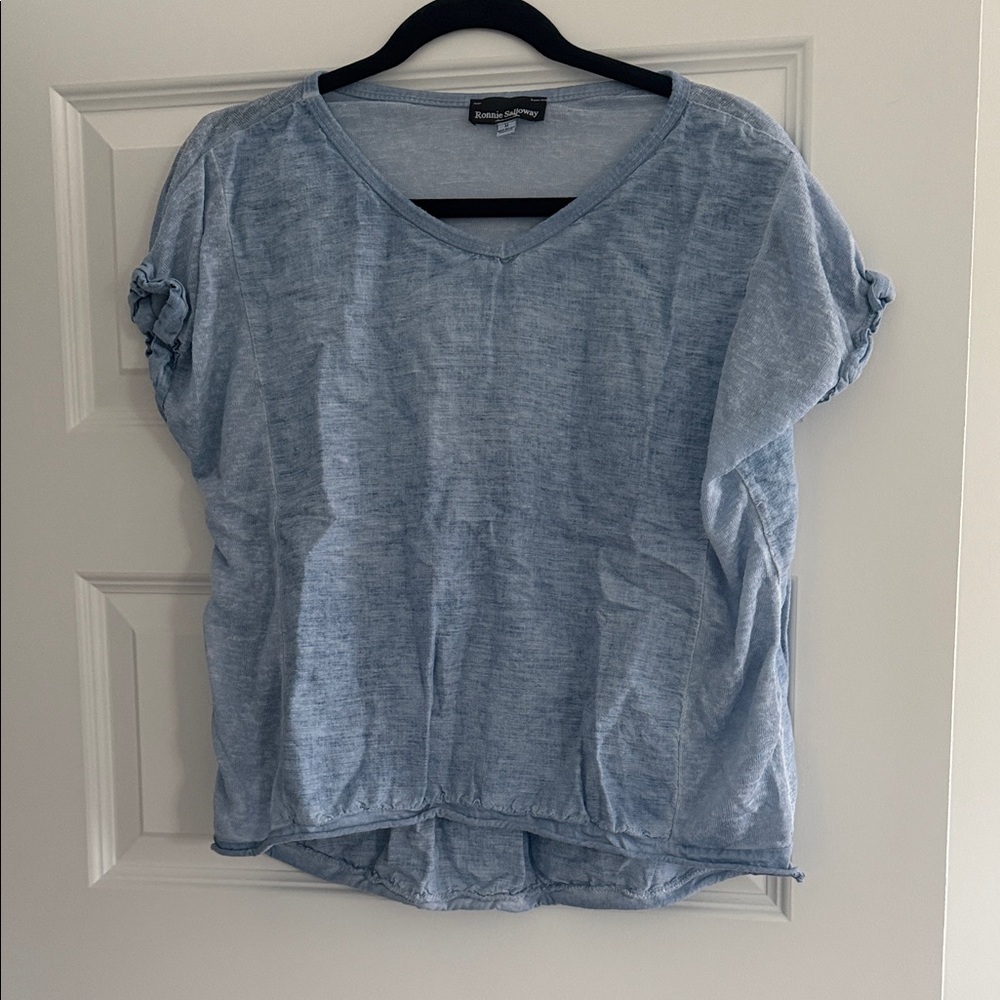 Casual Light Blue V-Neck Short Sleeve Top